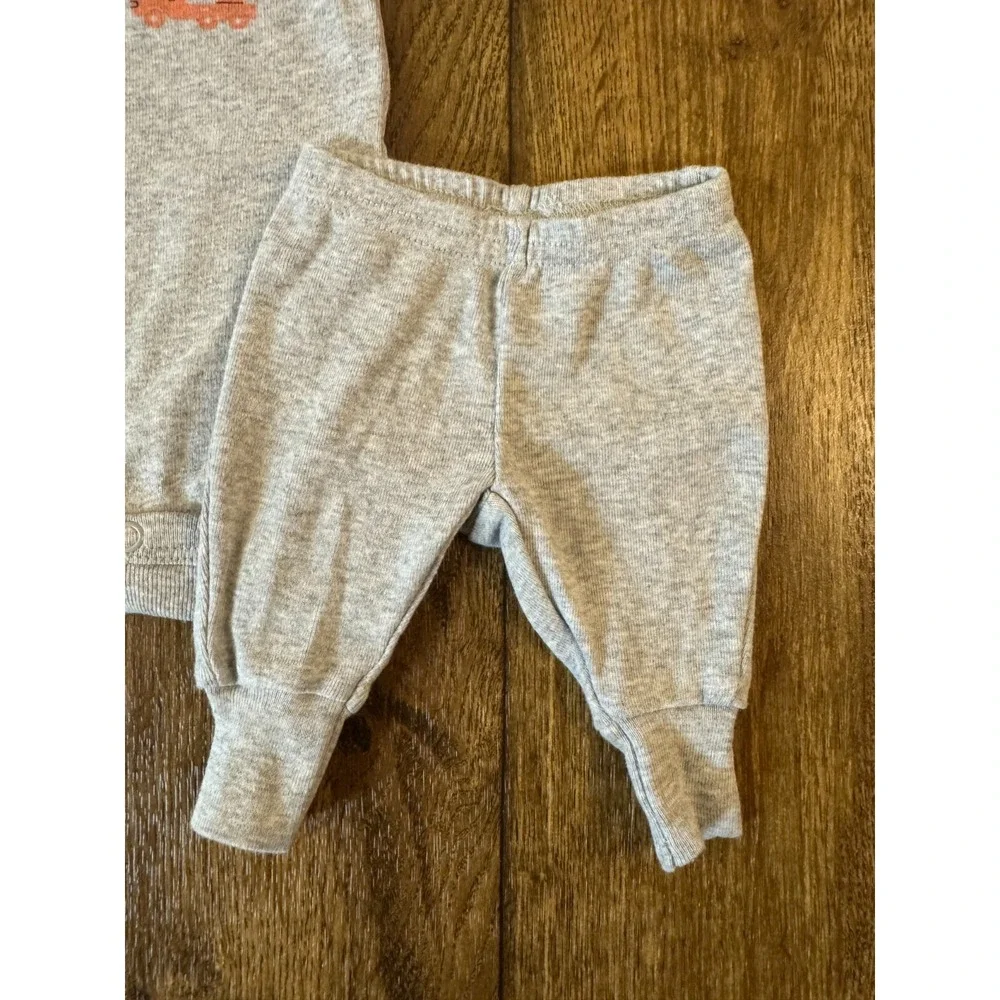 Carters Preemie Baby Boy Outfit Bodysuit Gray Pants Construction New To Crew Set